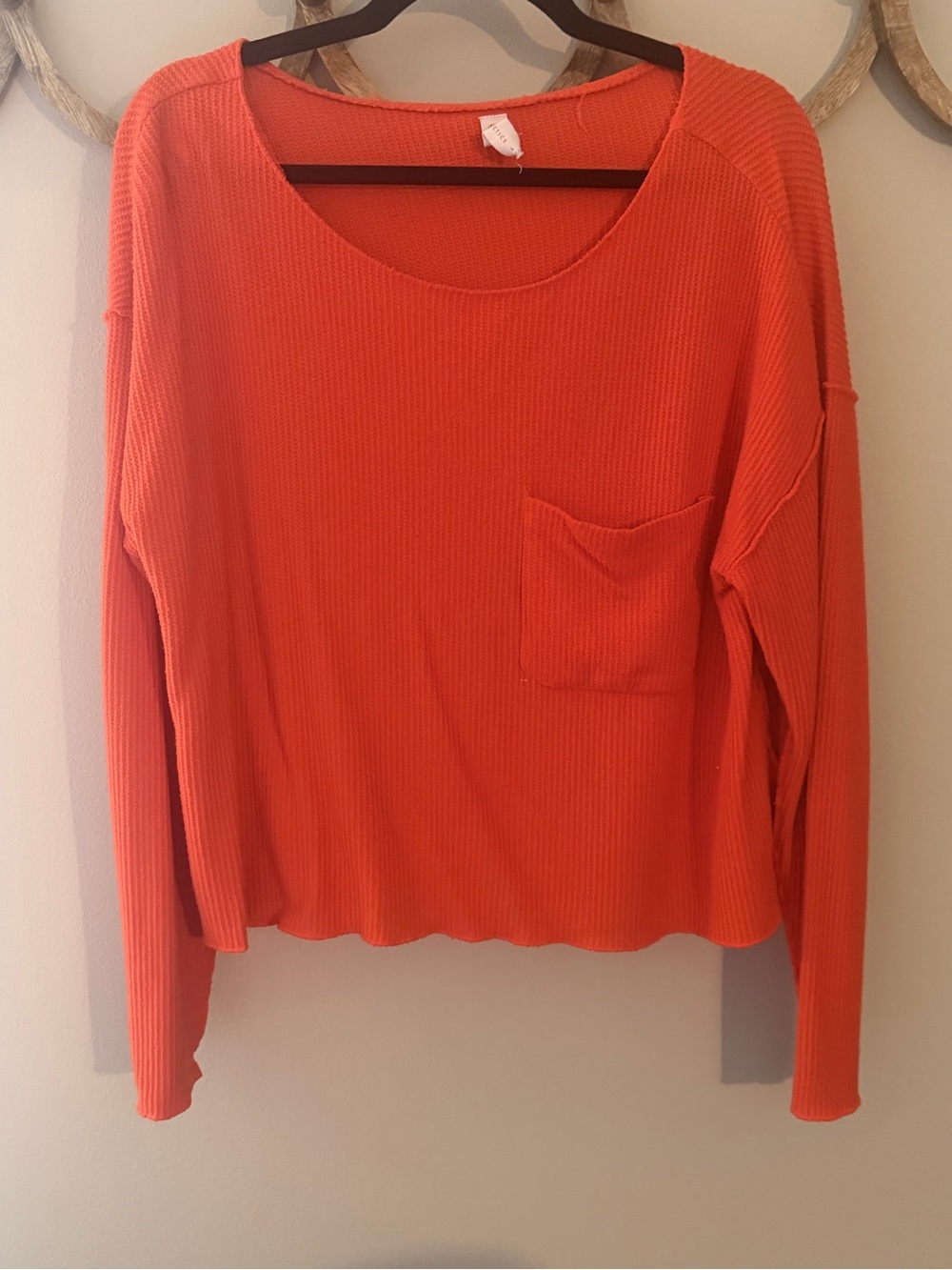 Women's Cropped Waffle Pocket Top - Orange